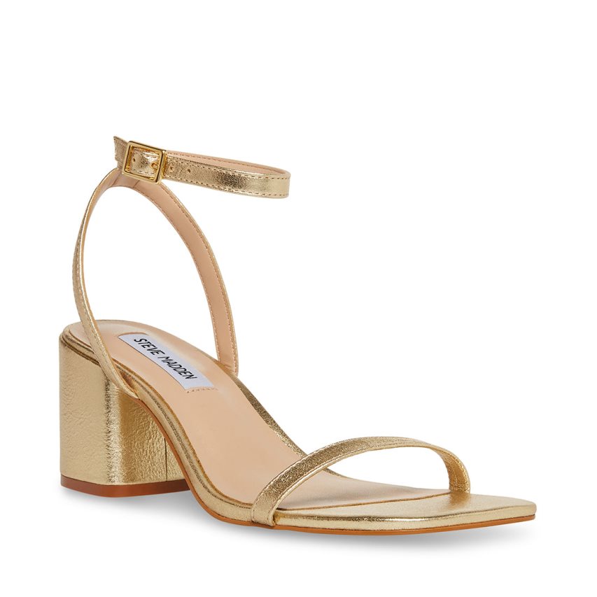 Gold Steve Madden Audrina Leather Women's Heels Sandals | PH 8694ZVF